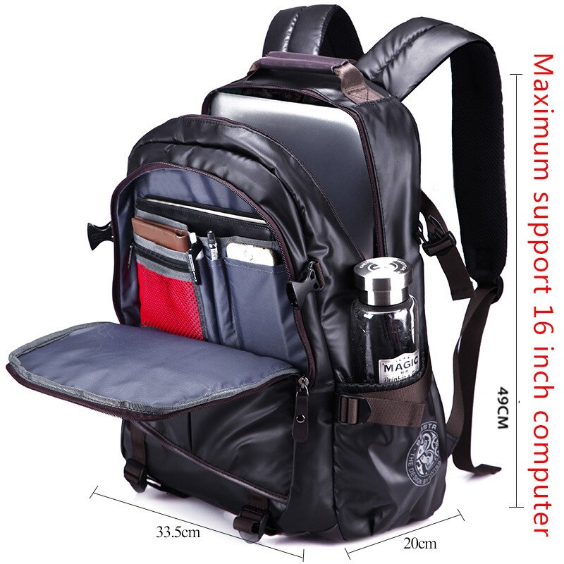 Cyflymder Artificial Leather Backpacks Men Black Waterproof Laptop Backpack for Male School Travel Backpack Gifts for Men