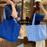 Cyflymder Women Shoulder Bag Canvas Tote Bags Girl Fashion Casual Solid Color Plaid Shopper Bags Large Capacity Double Sided Handbags