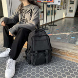 Cyflymder Backpacks Preppy Students Backpack Large Capacity Button Travel Bag Solid Simple Harajuku Chic Fashion Retro Unisex High Street