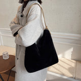 Cyflymder Soft Plush Double Strap Shoulder Bag For Women Winter Warm Faux Fur Shopper Bags Female Large Capacity Tote Bag Fluffy Handbag