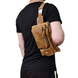 Cyflymder Crazy Horse Men Waist Bag Real Leather Chest Bag Outdoor Casual Full Grain Leather Porable Gym Bags Messenger Bag Brown