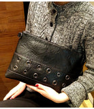 Cyflymder Fashion rivets Women Envelope Clutch Bag PU Leather Women's Crossbody Messenger Bag Female Shoulder bag Clutches black Brown