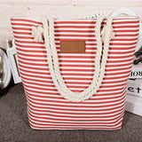 Cyflymder Women Stripes Canvas Beach Bag Large Capacity Female Zipper Shoulder Bag Ladies Polyester Totes Girl's Casual Shopping Handbag