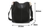 Cyflymder Messenger bag Women Bucket Shoulder Bag large capacity vintage Matte PU Leather lady handbag Luxury Designer bolsos mujer Black