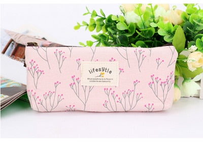 Cyflymder Cute Kawaii Floral Flower Canvas Zipper Pencil Cases Lovely Fabric Flower Tree Pen Bags School Supplies Free shipping