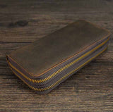 Cyflymder Double Zipper Women Men Long Wallet Vintage Leather Male Clutch Purse Man Phone Card Coin 100% Genuine Leather Men Wallet