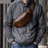 Cyflymder high quality cowhide simple vintage chest bag genuine leather men's shoulder messenger belt bag casual sports waist packs