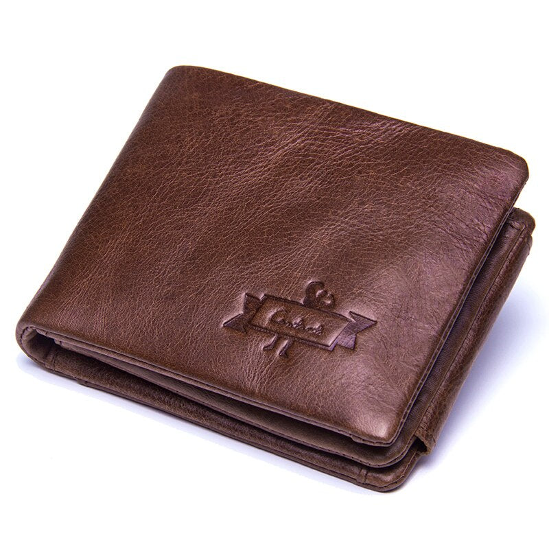 Cyflymder Genuine Crazy Horse Leather Men Wallets Vintage Trifold Wallet Zip Coin Pocket Purse Cowhide Leather Wallet For Mens Gifts for Men