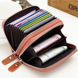 Cyflymder Genuine Leather Men & Women Mini Short Wallet Cow Leather Coin Purse Solid Card Holder Accordion Card Slots Double Zipper Pocket