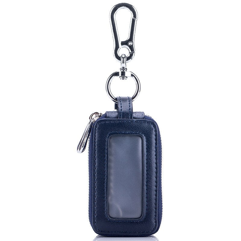 Cyflymder Genuine Cow Leather Home Car Keys' Bag Double Pocket Zipper Mini Wallet Earth Yellow Men Women's Key Holder Transparent Pocket