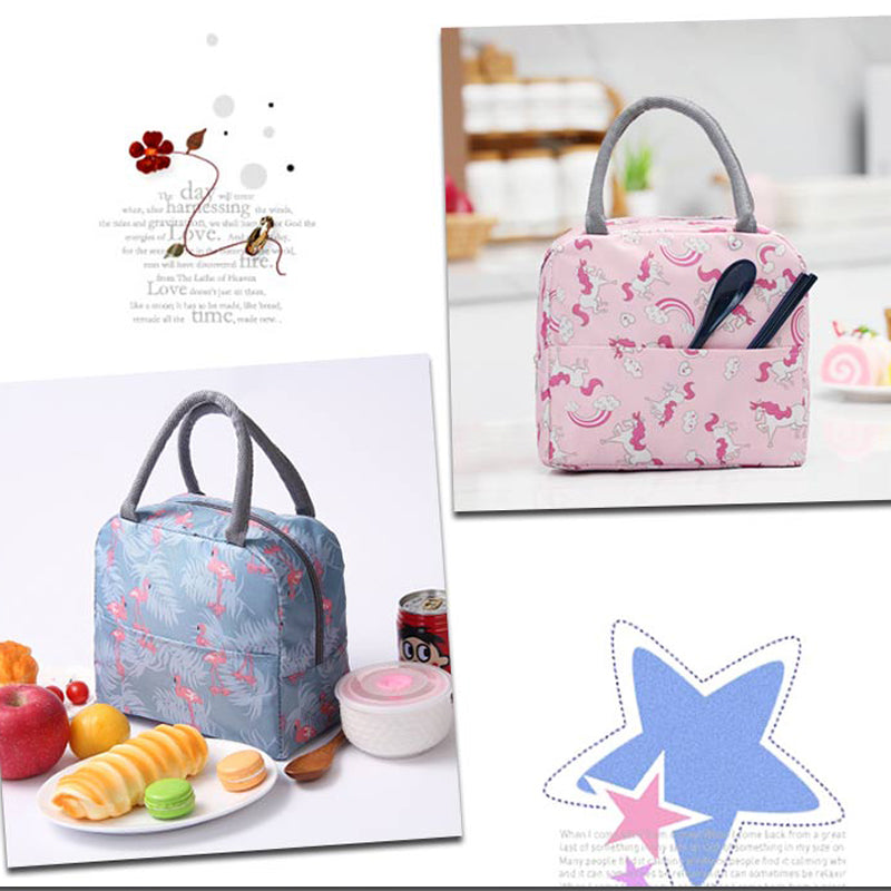 Cyflymder Flamingo Insulated Oxford Aluminum Foil Portable Lunchbag Woman Men Travel Picnic Lunch Box With Pocket Thermal Lunch Bag