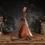 Cyflymder Brand Men Natural Leather Retro Coffee Tringle Chest Pack Bag Design Male Sling Crossbody One Shoulder Bag Backpack Daypack