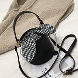 Cyflymder New Bucket Bag Plaid Bow Women Pu Leather Handbag Famous Designer Crossbody Bag Quilted Plaid Women Shoulder Bag