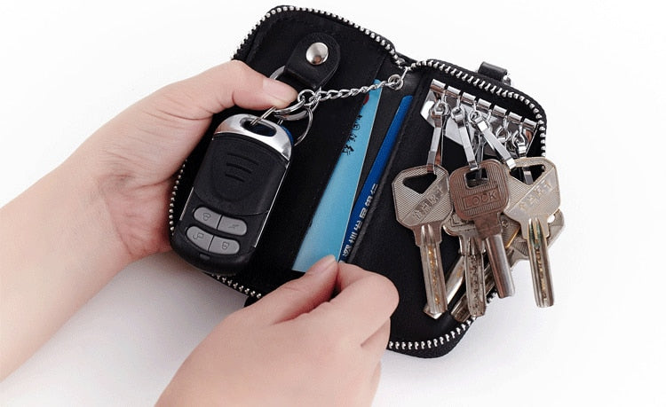 Cyflymder Cow Split Leather Men Women Key Holder House Keychain Bag Organizer Car Key Case Pouch Multifunctional Small Wallet Mini Purse
