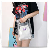 Cyflymder Fashion Women Messenger Bag Transparent PVC Vertical Letter Shoulder Bag A4 A5 Summer Creative Beach Bag Internal Drawstring Bag