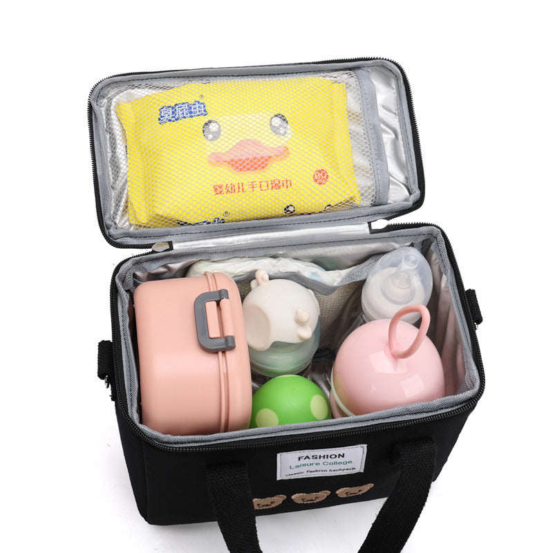 Cyflymder Ins Bear Lunch Bag Canvas Large Capacity Insulation Handbags Multifunctional Thermal Breakfast Box Portable Picnic Travel