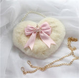 Cyflymder Kawaii Heart-shaped Lolita Girl Messenger bag Harajuku Plush Bow JK Uniform Cute Furry Chain Shoulder Bag Handbag