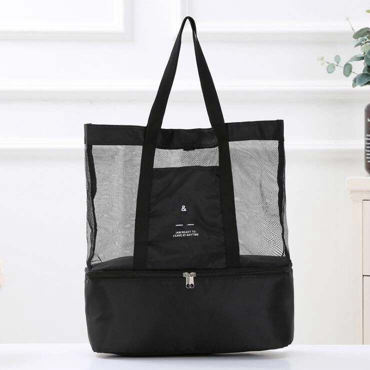 Cyflymder High Capacity Women Mesh Transparent Bag Double-layer Heat Preservation Large Picnic Beach Bags Tote Office Lunch Snacks Bag