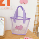 Cyflymder Women Korean Bear Rabbit Mesh Handbag Totes Girls Summer Travel Beach Bag Women Shopping Bags Gauze Hand Bags Fashion Tote Bag