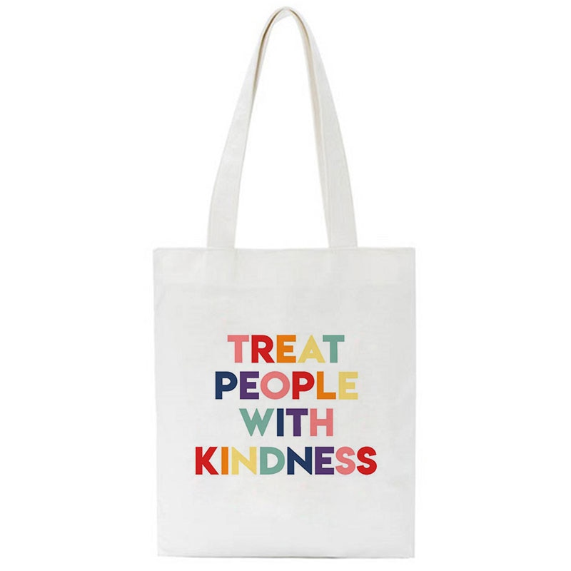 Cyflymder Treat People with Kindness Letter Casual Harry Styles Fashion Canvas Big Capacity Harajuku Women New Fun Vintage Shoulder Bag
