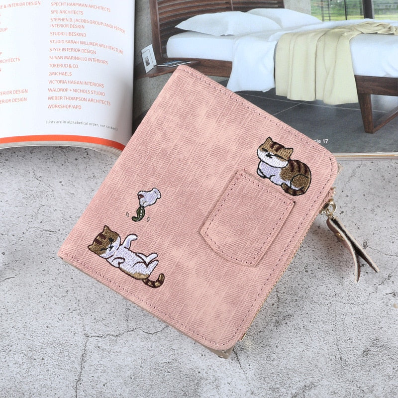 Cyflymder Women Cute Cat Wallet Small Zipper Girl Wallet Brand Designed Pu Leather Women Coin Purse Female Card Holder Wallet Billetera