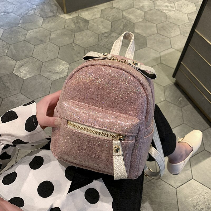 Cyflymder Fashion Sparkles women Backpack small PU Leather Lady Shoulder Crossbody Bags Girl Backpacks Travel Bags Daypack bagpack pink