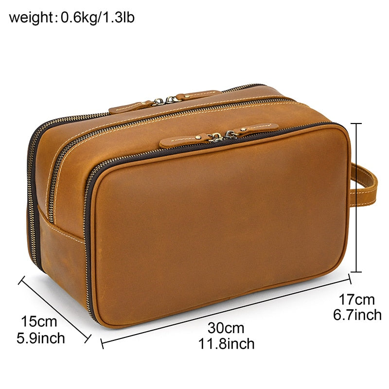 Cyflymder Thick Leather Clutch Bag mens wash bag storage bag genuine leather Toiletry kits bag real cowskin make up day clutch