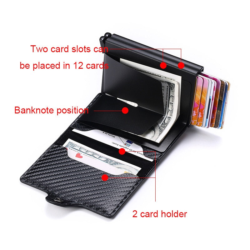 Cyflymder Men Wallets Luxury Brand Carbon Fiber Anti Rfid Credit Card Holder Mens Double Cardholder Case Wallet Metal Business Bank Creditcard Minimalist Wallet
