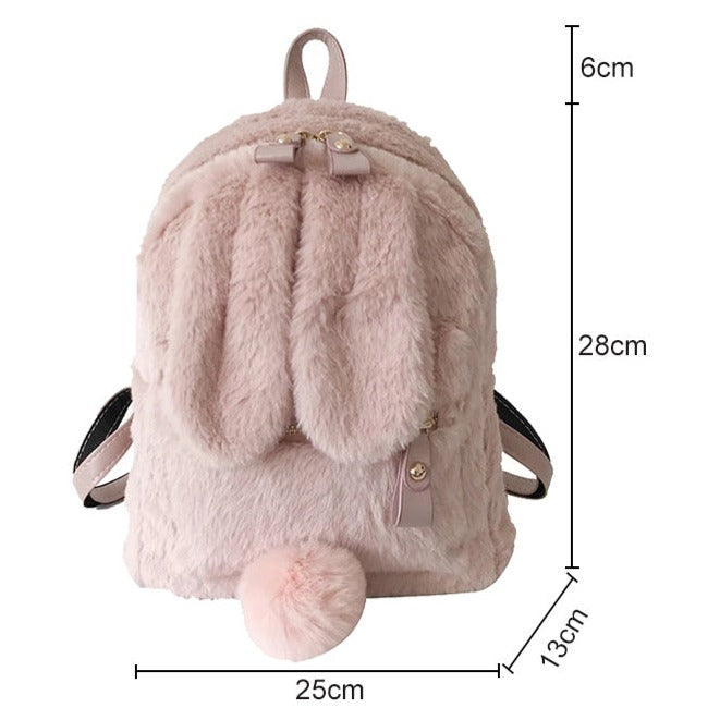 Cyflymder Furry Rabbit Ear Backpack cute Girls Shoulder Bag Mini Furry Fluffy Plush schoolbag Winter Women's Travel Bag