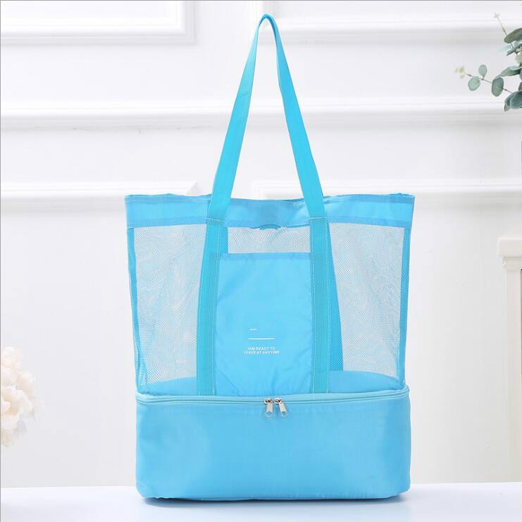 Cyflymder High Capacity Women Mesh Transparent Bag Double-layer Heat Preservation Large Picnic Beach Bags Tote Office Lunch Snacks Bag