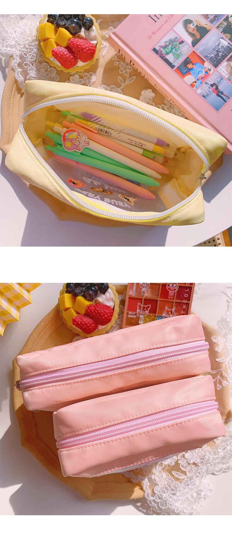 Cyflymder Cute Embroidery Pencil Case Girl Bear Large Capacity Pen Pouch Ins Kawaii Makeup Storage Bag Portable Travel Organzier