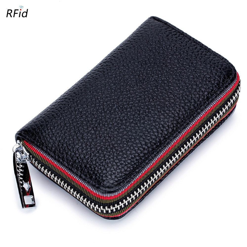 Cyflymder Genuine Leather Men Women Card Holder Small Zipper Wallet Solid Coin Purse Accordion Design rfid ID Business Credit Card Bags