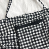 Cyflymder Fashion Women's Canvas Tote Shoulder Large Shopping Bag Plaid Eco Large Capacity Ladies Purse Pouch Girls Student Book Handbags