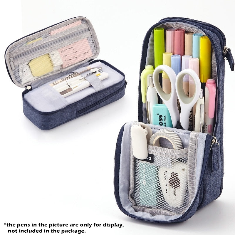 Cyflymder Normcore Pen Bag Pencil Case Two Layer Foldable Stand Fabric Phone Holder Storage Pouch for Stationery Office School