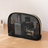 Cyflymder 1Pc Black Mesh Women's Cosmetic Bag Transparent Travel Comsetics Brushes Organizer Beauty Case Small Large Toiletry Makeup Bag