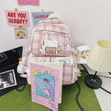 Cyflymder Plaid Transparent PVC Kawaii Contrast Color Girls College Leisure Kawaii Backpack Large Nylon School Backpack For Women Bags