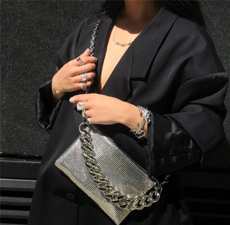 Cyflymder Fashion shiny women Sling bag brand design chain Crossbody Bags for Ladies small Clutch wallet female Shoulder Bags sliver bolsa