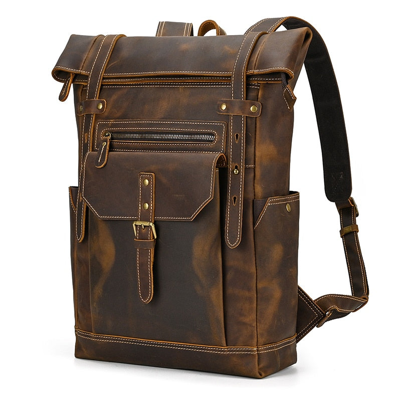 Cyflymder New Style Men's Leather Backpack Vintage Fashion Men Male Travel Bag Laptop Bagpack For Male Cowhide Male Bag Anti theft