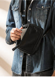 Cyflymder Leather men's mini bag, head leather hand-made slant bag, male trend one-shoulder bag