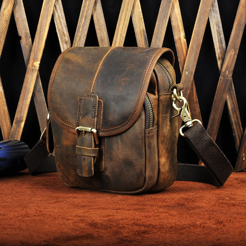 Cyflymder Leather Men Design Casual Multifunction Small Messenger Crossbody Bag Fashion Waist Belt Bag Phone Pouch Male