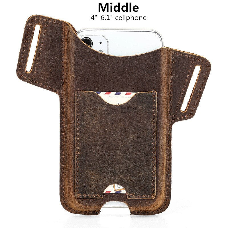 Cyflymder Genuine Leather Waist Cellphone Bag For IPhone 12 13 Mini Pro Max Men Portable Mobile Phone Cover Case Holder Belt Loop Holster