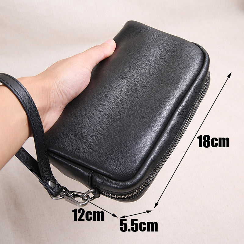 Cyflymder Mens leather handbag, mens long wallet, trend head leather soft leather large-capacity mobile phone bag