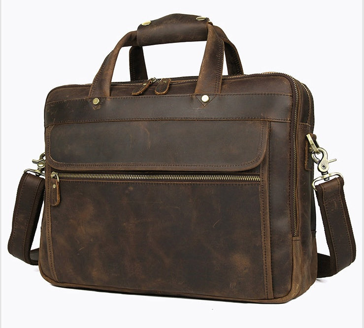 Cyflymder Vintage Leather Mens Briefcase With Pockets Cowhide Bag On Business Suitcase Crazy Horse Leather Laptop Bags Design