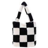 Cyflymder Fashion Checkered Print Shoulder Bag Autumn Winter Hit Color INS Fashion Women Plush Bag Handbag Women Tote Bags Shopper bag