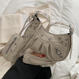 Cyflymder 2 bag Half Moon Armpit Bag Winter New High-quality PU Leather Women's Designer Handbag Vintage Rivet Shoulder Messenger Bag