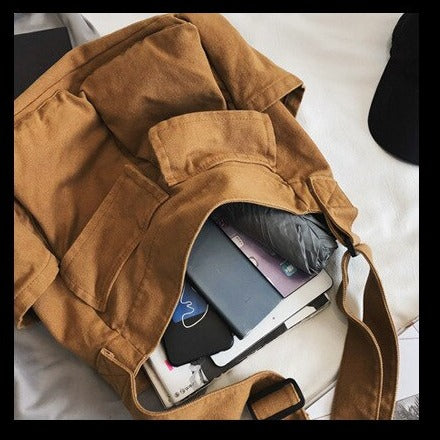 Cyflymder Multi Pockets Canvas Big Size Handbag Female Male Teenager Student Over Large High Street Hip Hop Zipper Messenger Bag