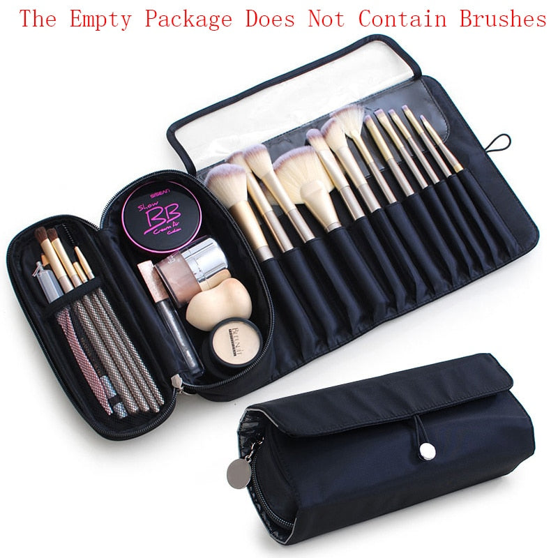 Cyflymder Makeup Bag Womens Cosmetic Brush Bag Travel Organizer Makeup Brushes Fold Tools Rolling Bags Waterproof Nylon Makeup Case