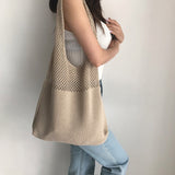 Cyflymder casual hollow woven women shoulder bags designer knitting handbags large capacity tote summer beach bag big purses shopper sac