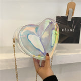 Cyflymder Summer Transparent Jelly Women Bag New Fashion Women's Laser Heart Chain Bag Shoulder Messenger Bag New Year Gifts for Women