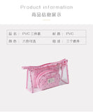 Cyflymder 3 Set Casual Women Travel Cosmetic Bag PVC Leather Zipper Make Up Transparent  Makeup Case Organizer Storage Pouch Toiletry Bags